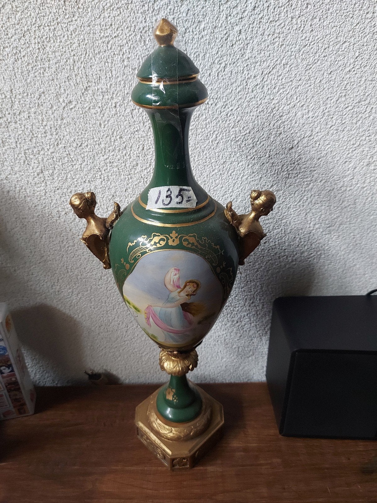 vaas / urn Frankrijk biedemeier puntgaaf siervaas groen goud, Ophalen of Verzenden