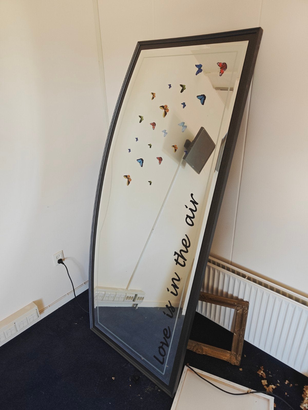 Grote spiegel met vlinders en tekst - 190x90 cm, Ophalen, Gebruikt, 75 tot 100 cm, 150 tot 200 cm