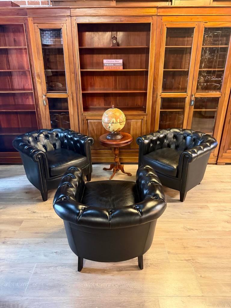 Chesterfield club fauteuils tub chairs zwart leer, Ophalen, Info@chesterfieldjunkie.nl, Gosem engelsstraat, Leer