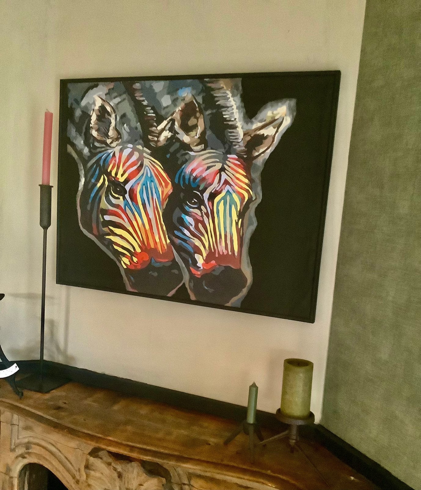 Schilderij zebra groot kleurrijk €35, Ophalen