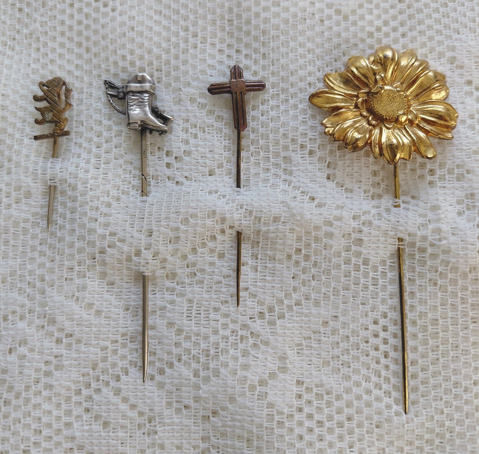 4 Antieke Reversspelden / Stickpins; Zilver en Verguld, Ophalen of Verzenden, Zilver, Broche, Verguld