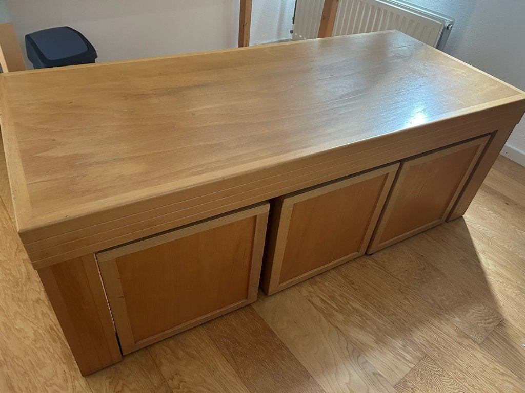 Houten salontafel met 3 opbergboxen - 140x50x41 cm, Ophalen, Gebruikt