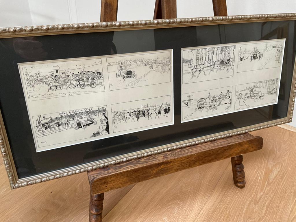 Prenten Autoraces 2st ingelijst anno 1908, Ophalen of Verzenden, Voor 1940, Zo goed als nieuw, Overige onderwerpen