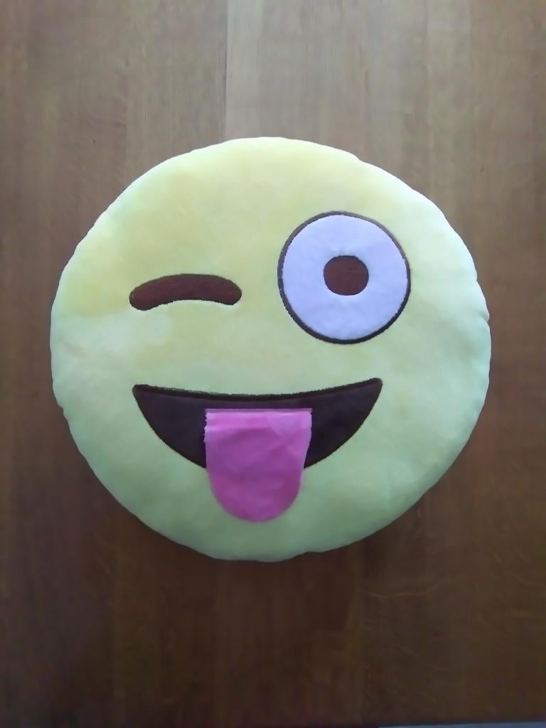 Kussen smiley., Ophalen of Verzenden, Gebruikt, Geel, Rond