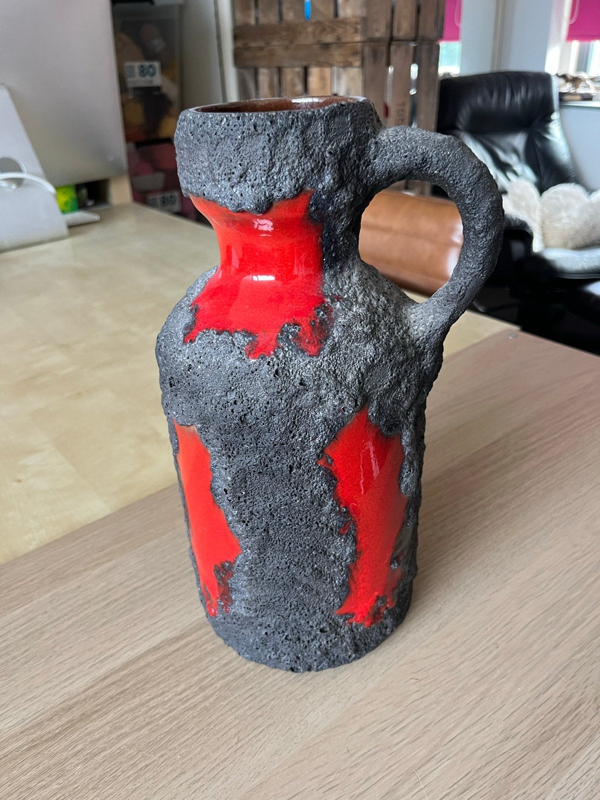 Vintage West Germany Marei Fat Lava Vaas - Rood/Zwart, Ophalen
