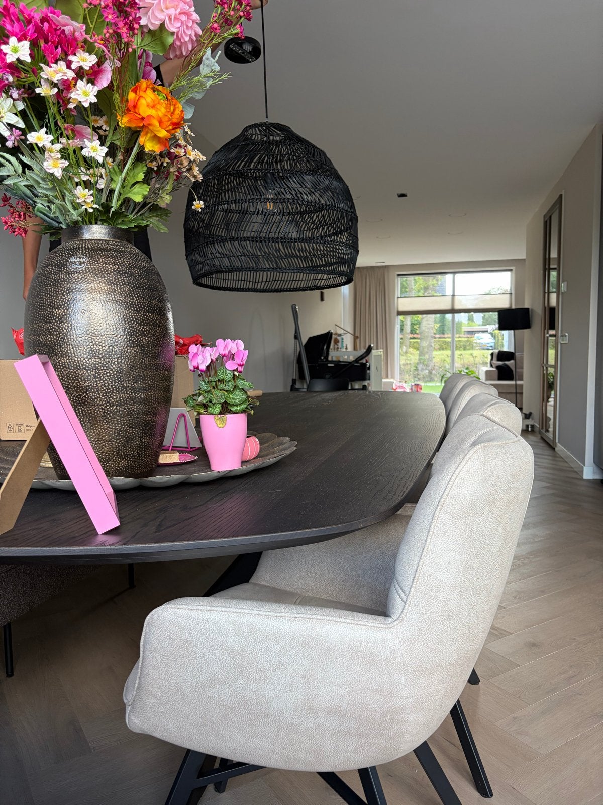 HKliving hanglamp rotan middel zwart, Ophalen, Zo goed als nieuw, Natuurlijk materiaal