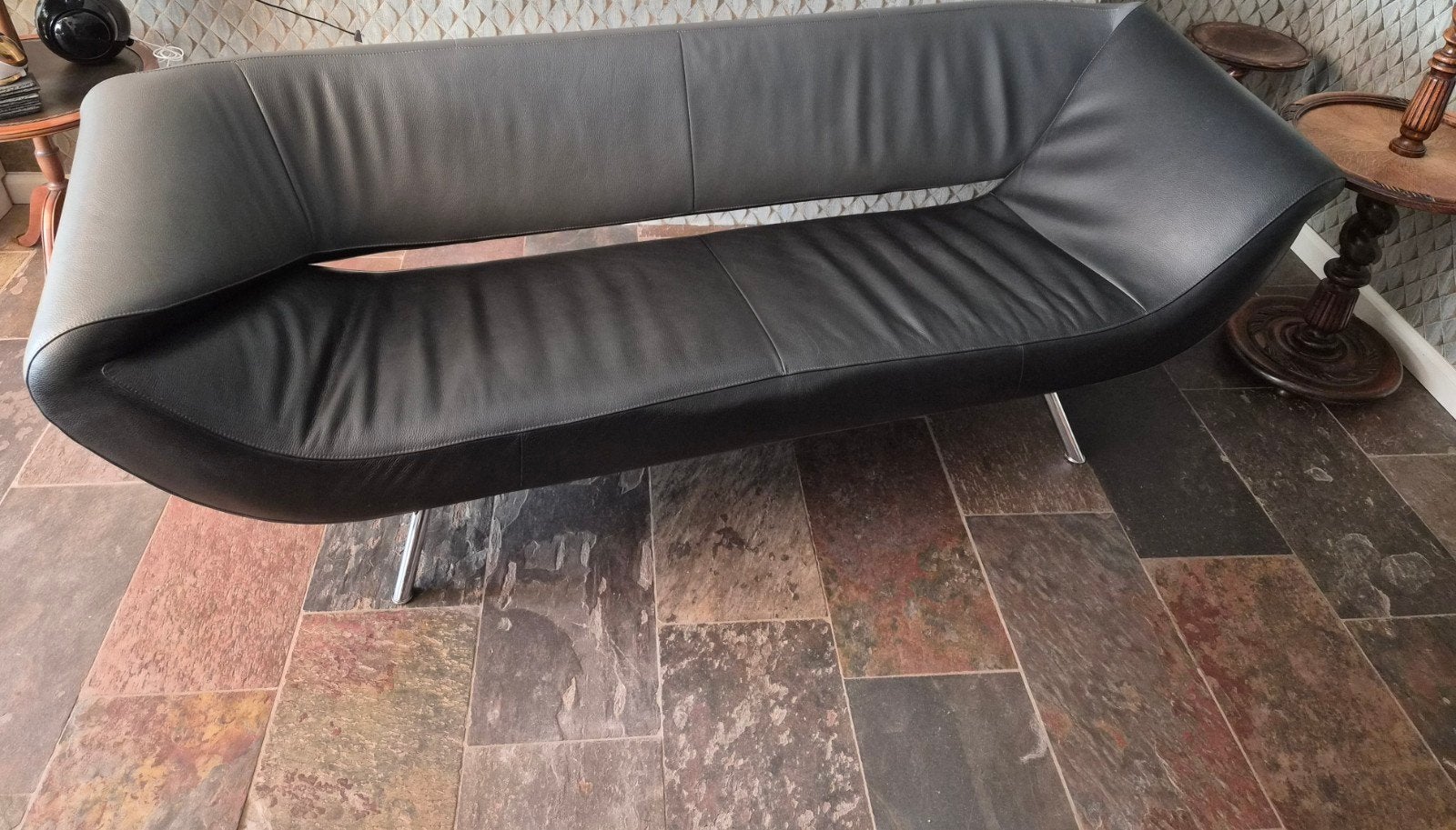 Leolux Arrabella 2.5-zits bank - Grijs/Antraciet leer, Ophalen, Overige maten, Zo goed als nieuw, 200 tot 250 cm