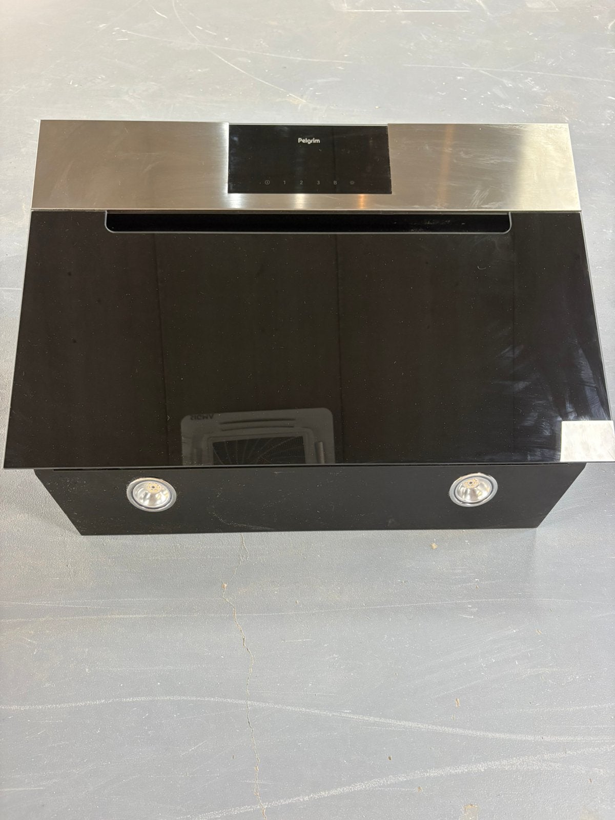 Pelgrim afzuigkap – zwart glas/RVS – moderne uitvoering, Ophalen, Gebruikt, Inbouw, Wandschouwkap