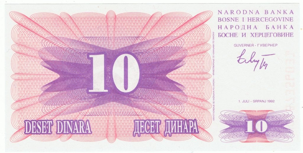 23-1346 Bosnie-Hercegovina 10 dinar 1992, Ophalen of Verzenden, Overige landen, Los biljet