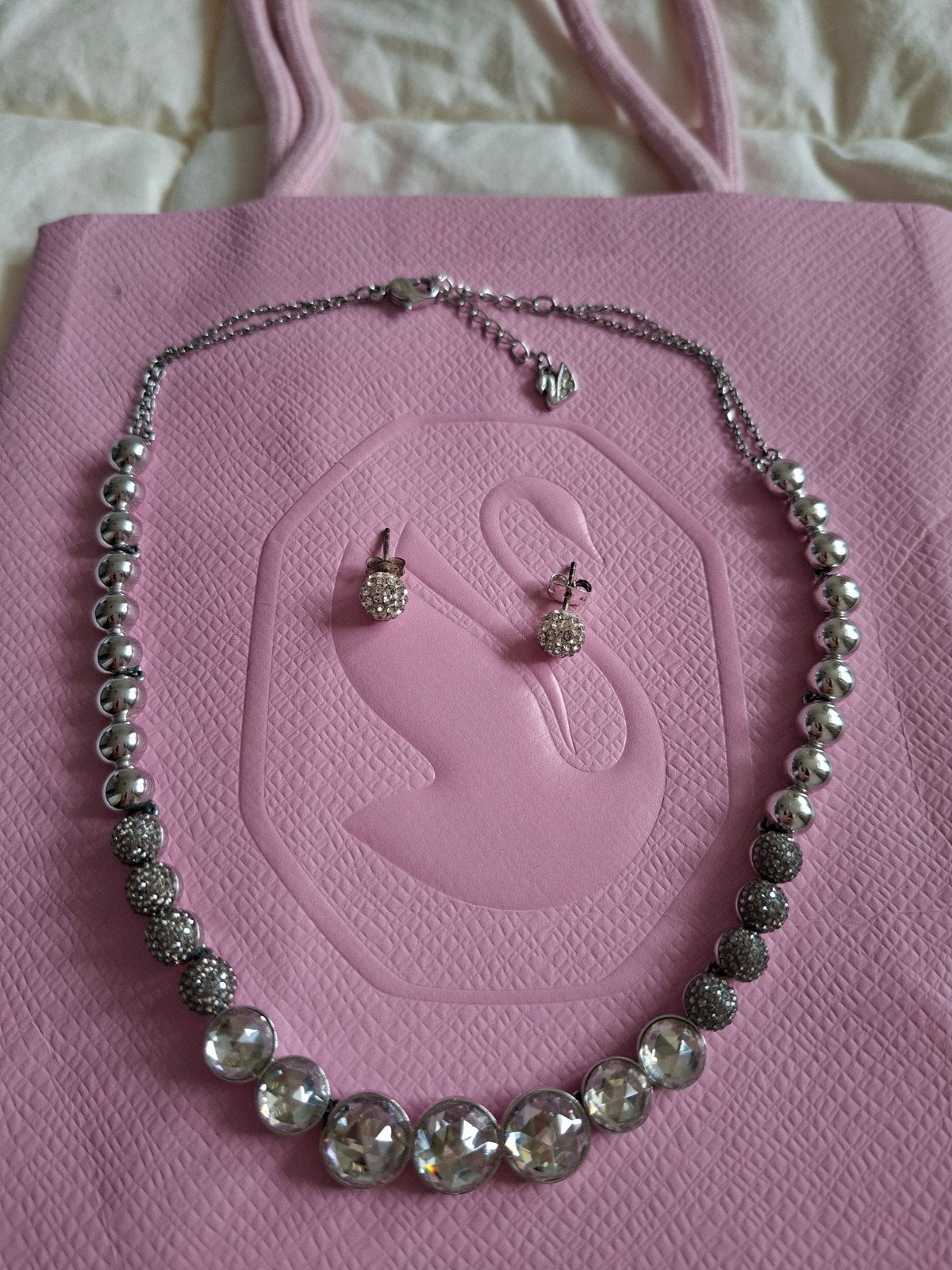Swarovski ketting en oorbellen set, Sieraden, Tassen en Uiterlijk, Overige materialen, Met strass, Ophalen of Verzenden, Zo goed als nieuw