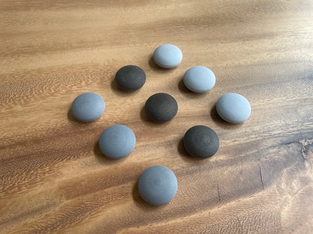 Grapat 9x grijze/zwarte houten stenen in 3 tinten, NL, Nieuw, Ophalen of Verzenden, Info@handmadebycharlie.nl