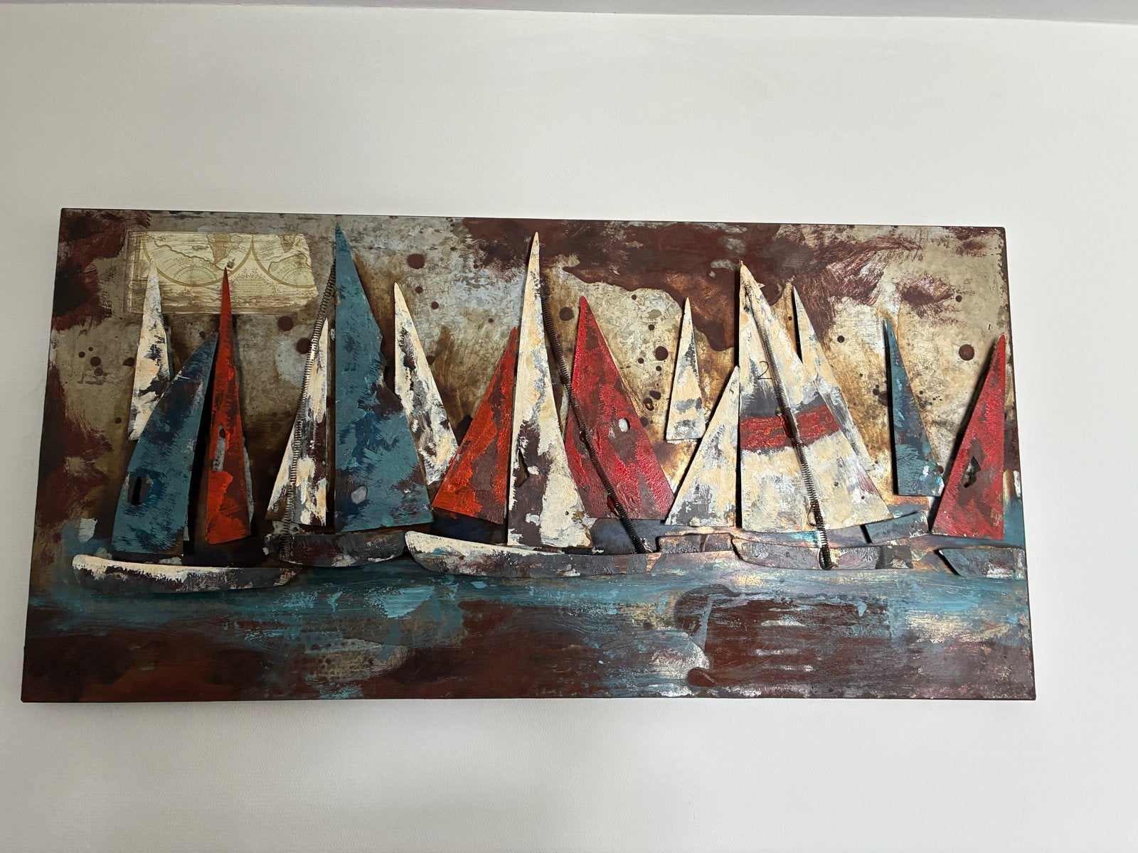 Stalen 3D Zeilboten Schilderij - 120x60cm, Ophalen of Verzenden, Metaal, 3D-effect, Overig onderwerp
