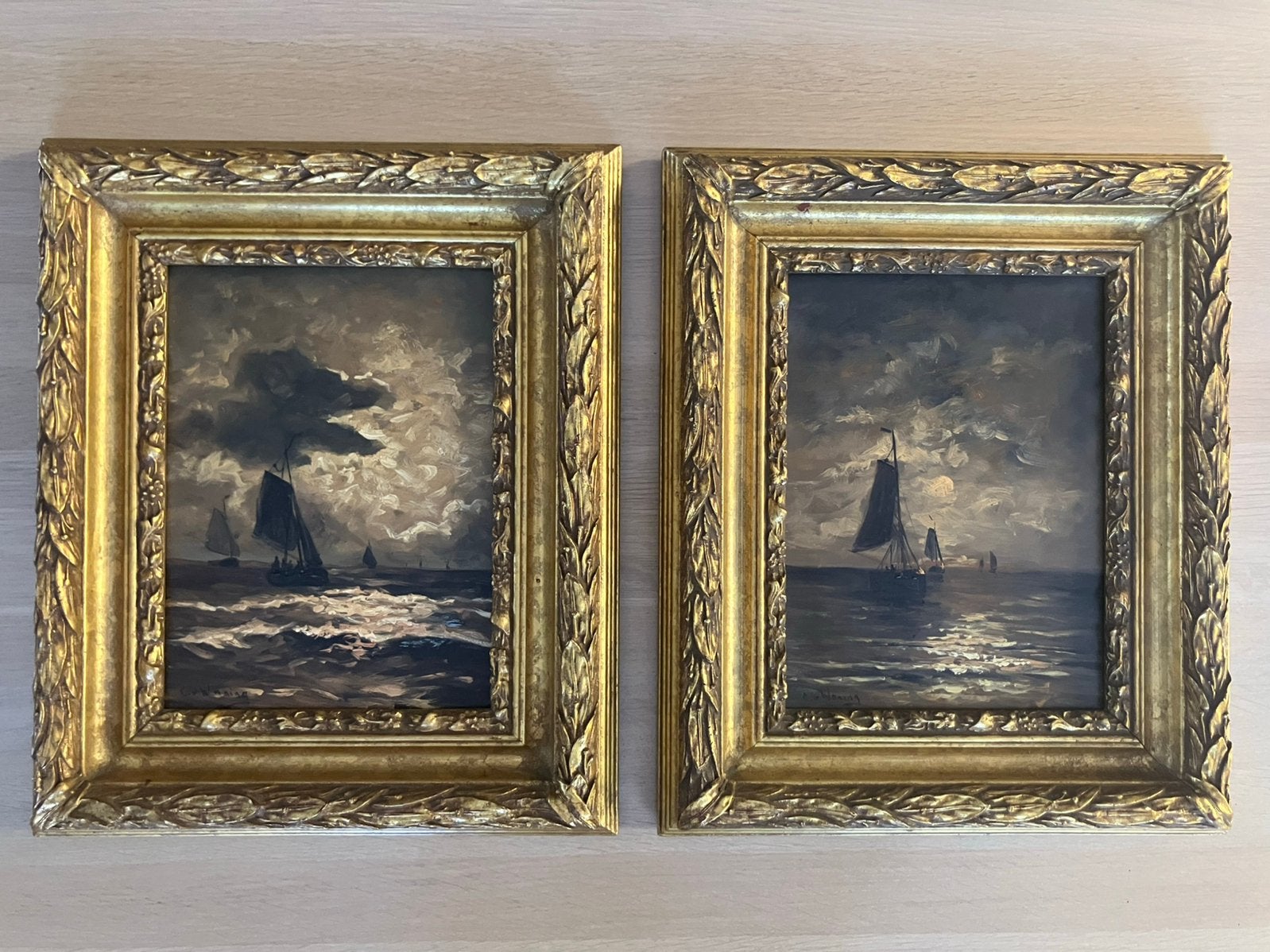 Twee prachtige schilderijen marines paneel Kees van Waning, Ophalen of Verzenden