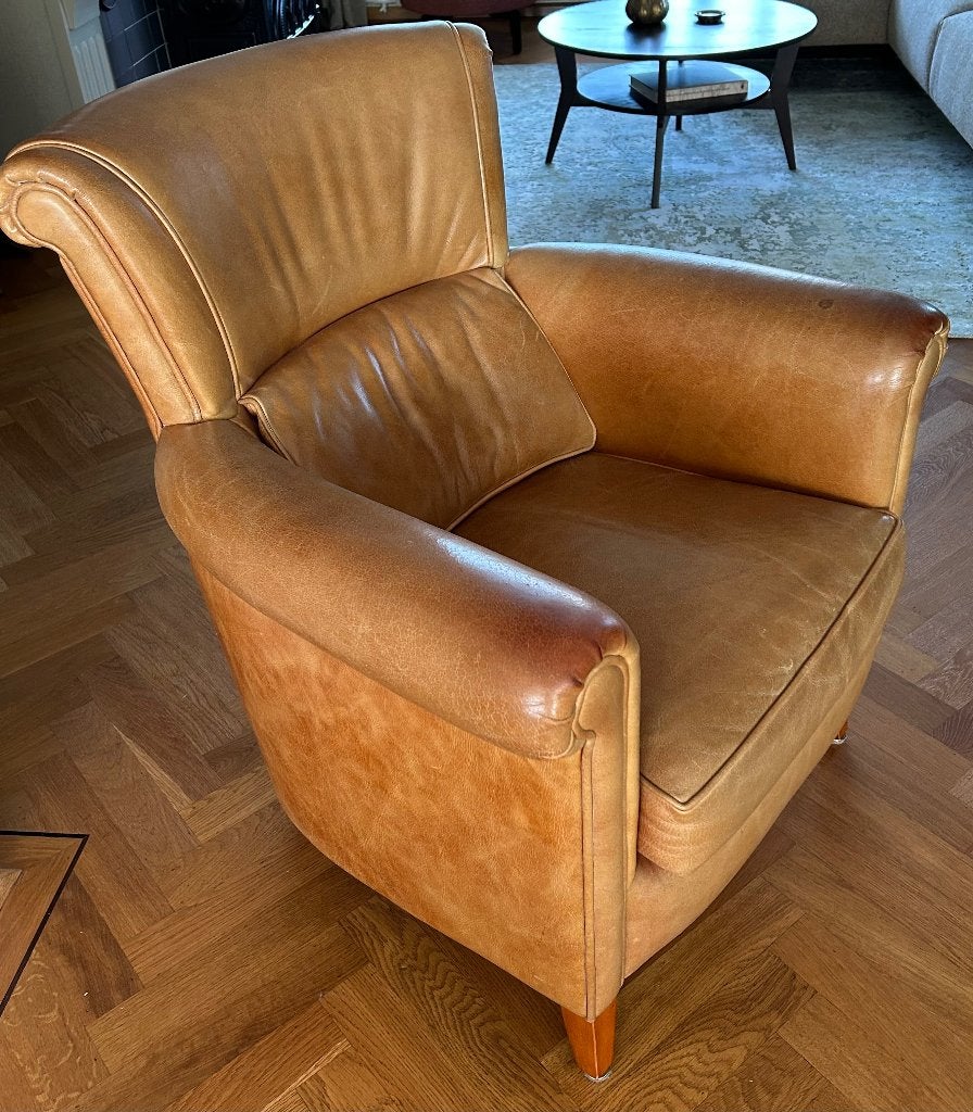 Lederen fauteuil, Huis en Inrichting, Ophalen, Gebruikt, English cottage, 75 tot 100 cm