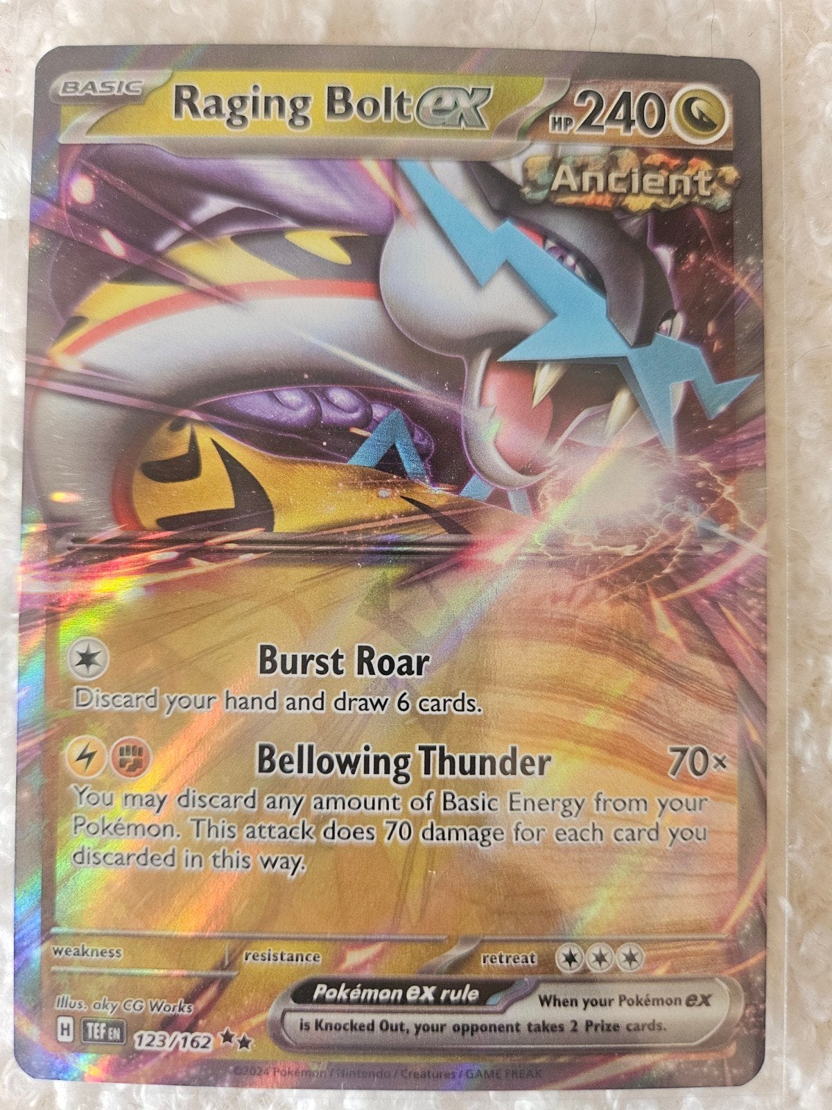 Pokémon TCG: Raging Bolt ex 123/162 Ancient Foil, Ophalen of Verzenden, Zo goed als nieuw, Losse kaart, Foil