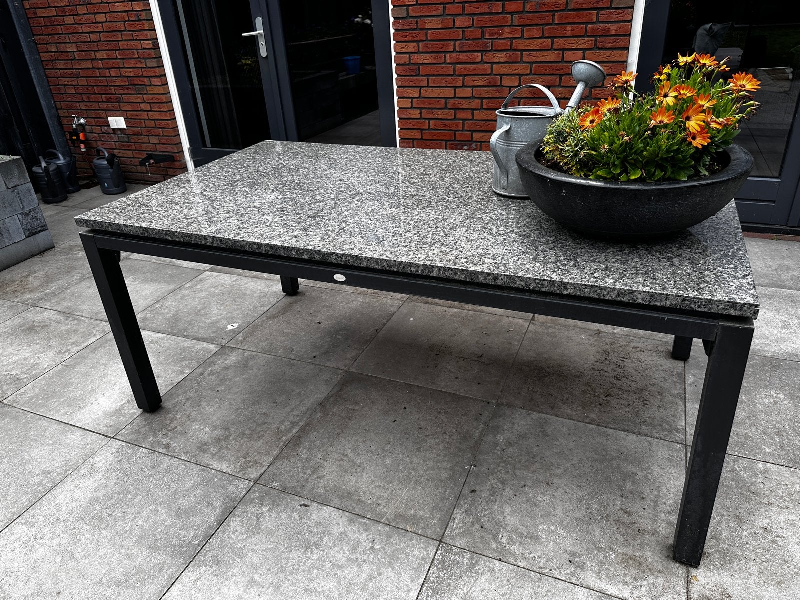 Tuin-/Balkontafel (Hartman) met granieten blad (180x100x75), Tuin en Terras, Tuintafels, Ophalen, Gebruikt, Rechthoekig, Overige materialen