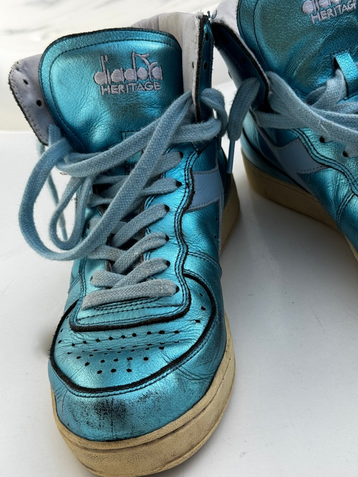 Supercoole metallic vintagelook Diadora hoge gympen maat 40, Blauw, Ophalen of Verzenden, Sneakers of Gympen, Gedragen