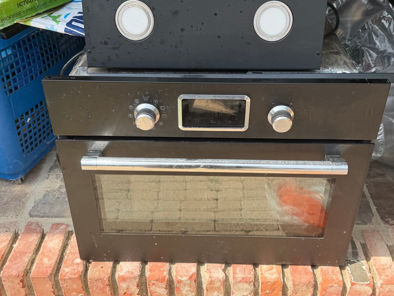 Zwarte inbouw oven met magnetron functie, Ophalen, 45 tot 50 cm, Hete lucht, 60 cm of meer