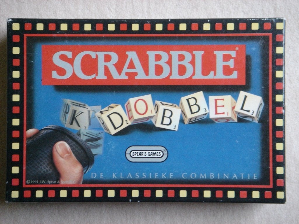 LEUK: Originele Scrabble Dobbel, Een of twee spelers, Ophalen of Verzenden, Gebruikt, Spear Spellen