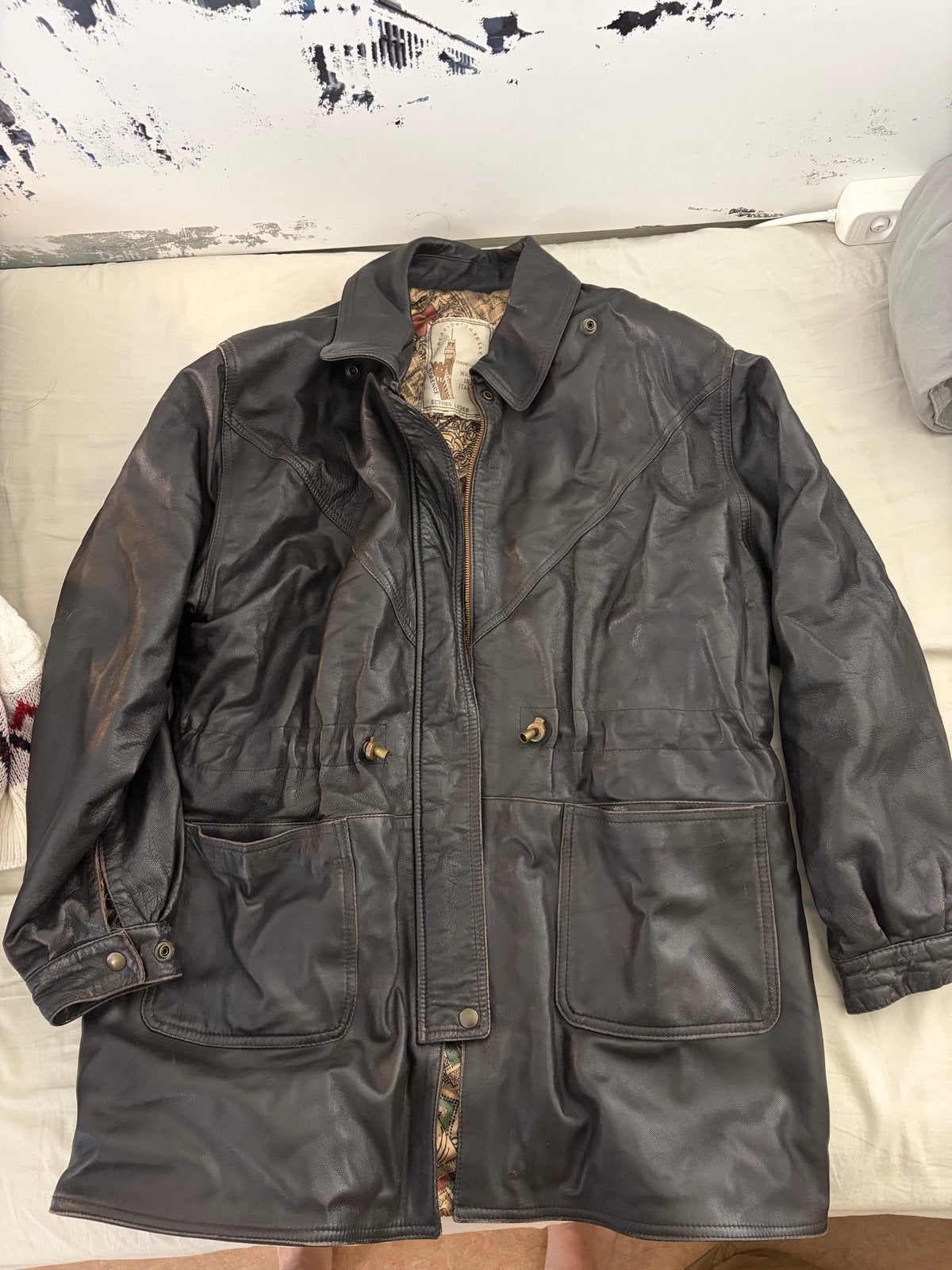 Vintage Leren Jas Heren - Zwart, Maat L, Kleding | Heren, Jassen | Winter, Ophalen of Verzenden, Gedragen, Maat 52/54 (L), Zwart