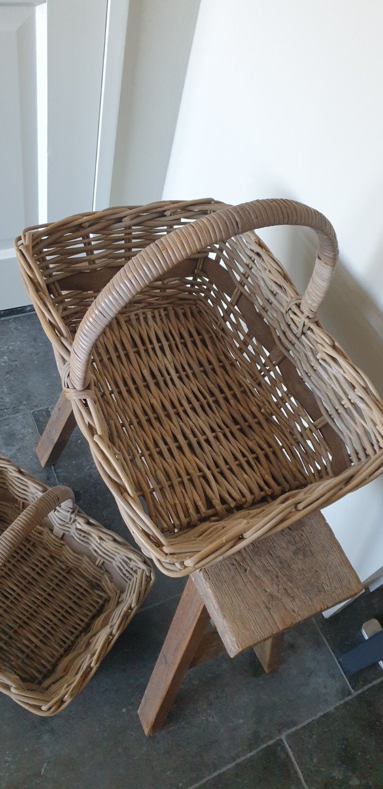 Hoffz rotan mandenset, met lederen banden, Ophalen of Verzenden, Nieuw, Rond, Riet