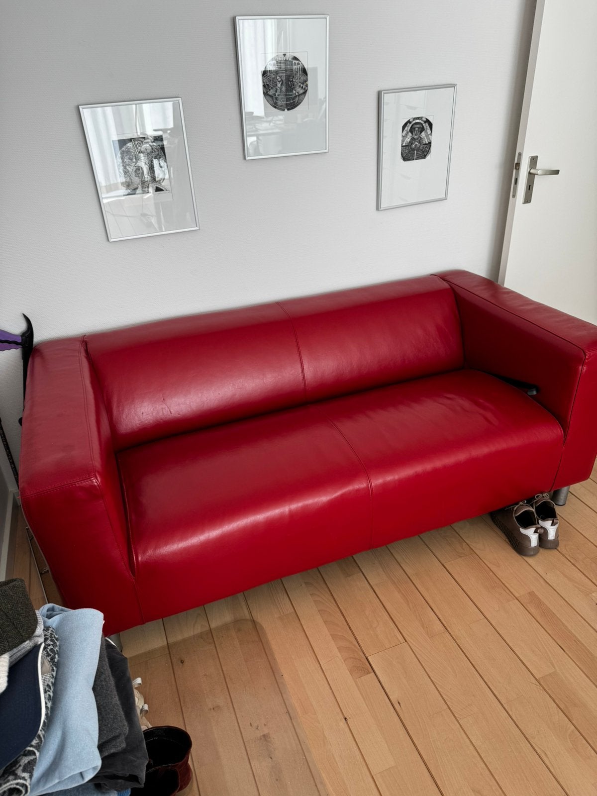 Ikea Rood  leren  sofa, Ophalen, Zo goed als nieuw, 75 tot 100 cm, Tweepersoons