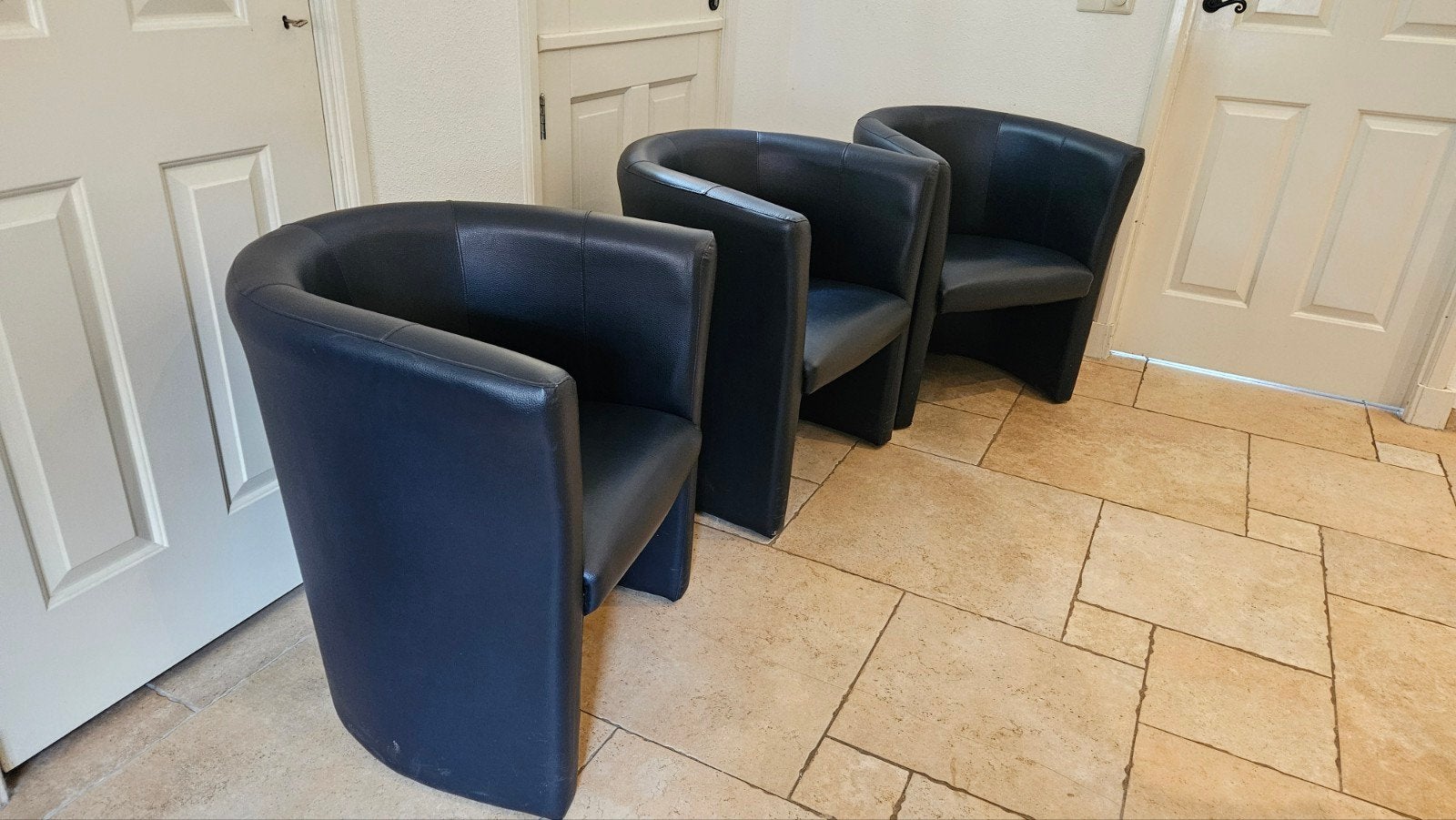 3x blauwe leren kuipstoelen - Comfortabel en stijlvol, Ophalen, Gebruikt, Drie, Blauw