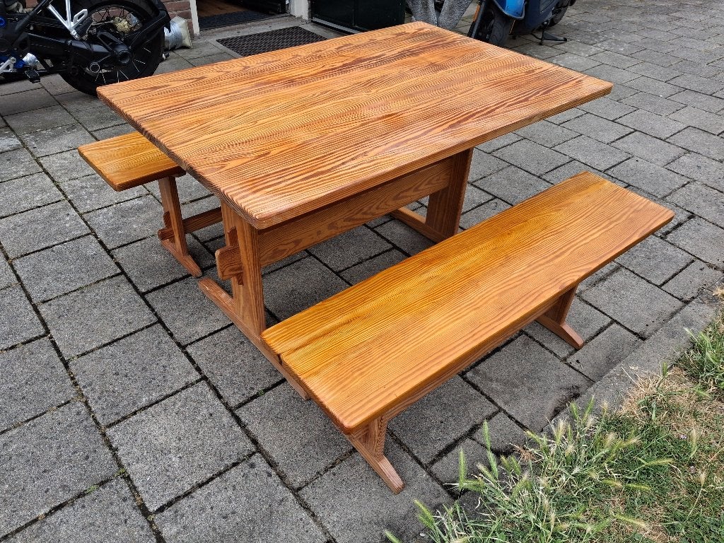 retro  2 bankjes  plus  tafel, Ophalen, Gebruikt, 100 tot 150 cm, Rond