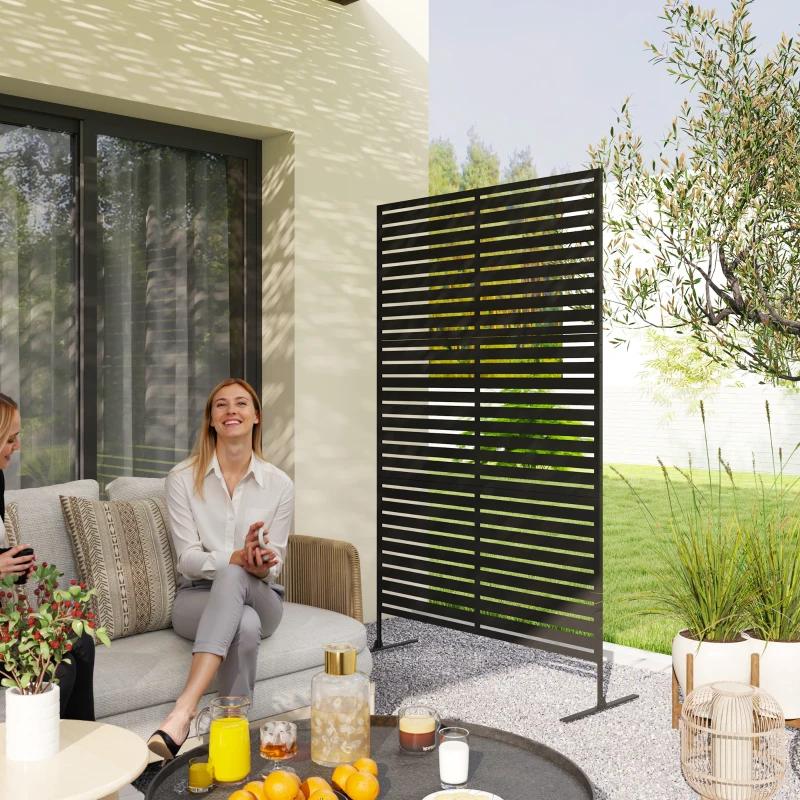 Outsunny Buitenruimteverdeler Metaal Lamellen Zwart, Tuin en Terras, Schuttingen, Ophalen, 1 tot 2 meter, Minder dan 3 meter, Nieuw