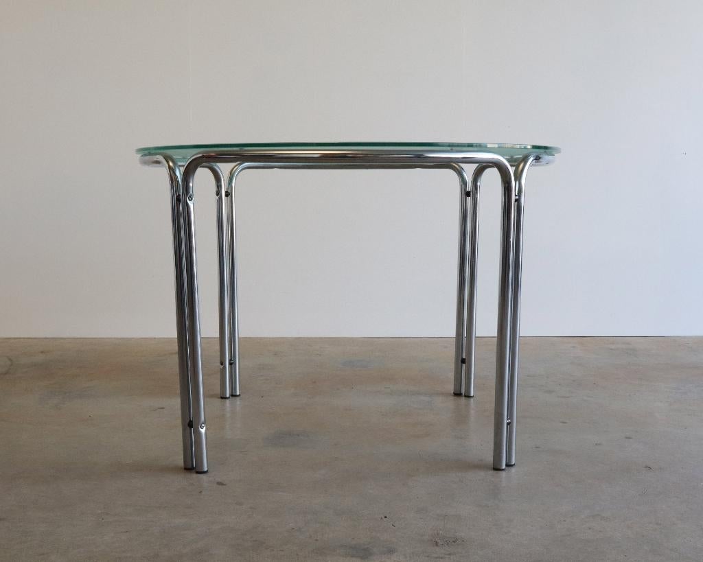 Vintage ronde buisframe tafel mat glas ø105 cm, Ophalen