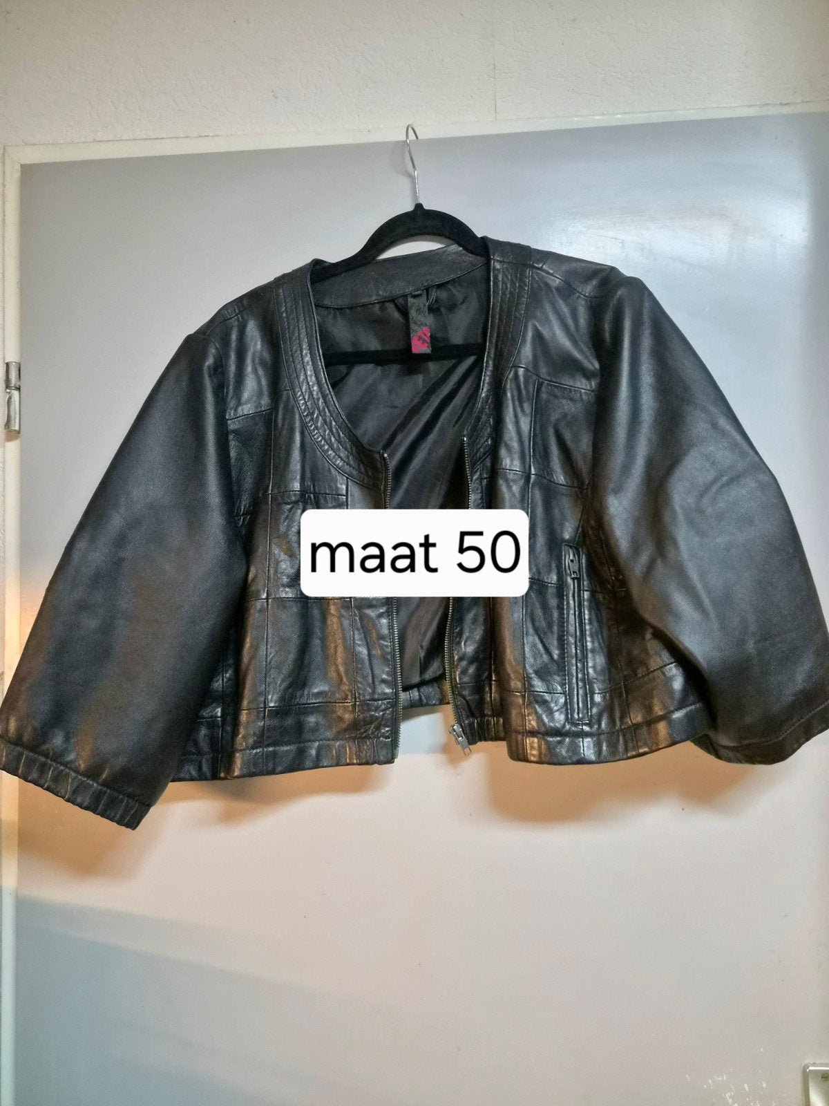 leren jas maat 50, Ophalen of Verzenden, Zo goed als nieuw, Zwart, Jas of Mantel