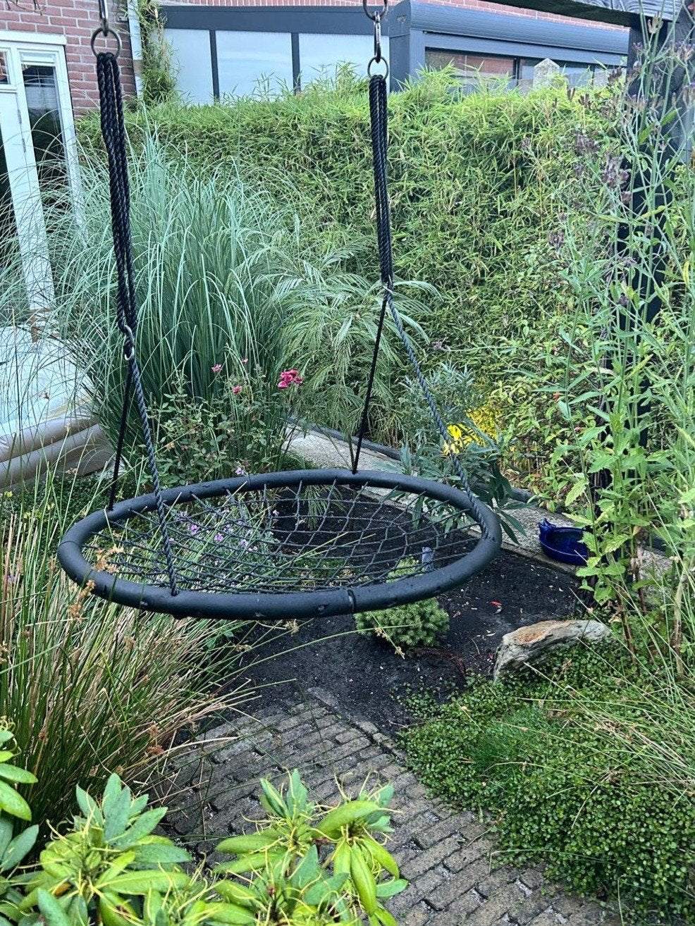 Zwarte Nestschommel (Ø 100 cm) + GRATIS houten schommel!, Ophalen, Gebruikt, Schommel