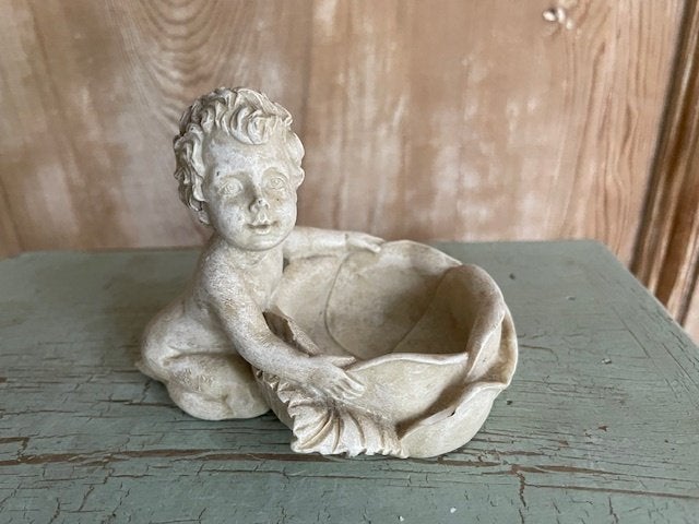 2 x brocante stenen zeepbakje kind engel bakje theelichtje., Ophalen, Zo goed als nieuw