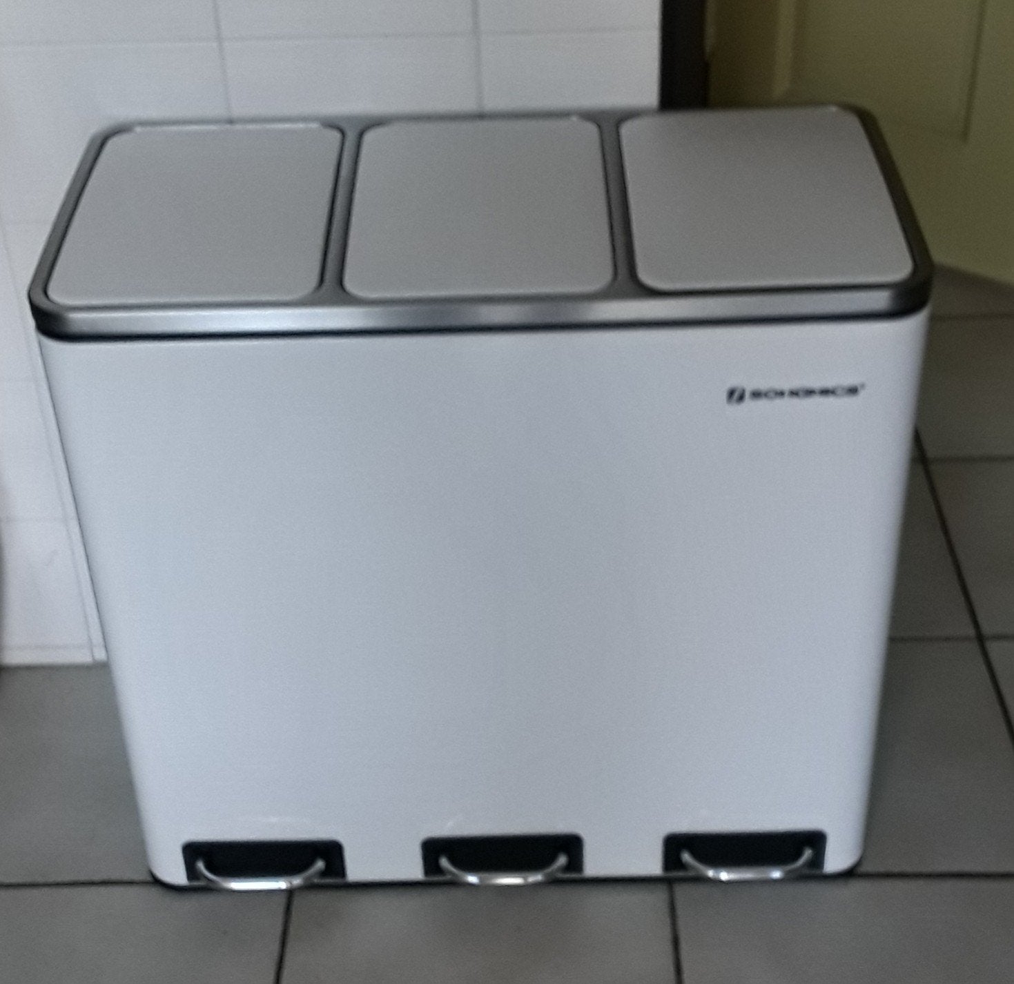 prullenbak 3 vakken, 40 liter of meer, Ophalen of Verzenden, Zo goed als nieuw, Rvs