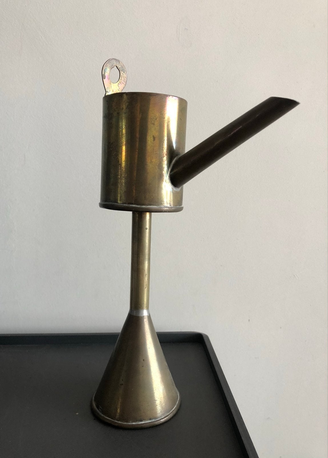 Antieke koperen olielamp 'Snotneus' hoog 24 cm, Antiek en Kunst, Ophalen of Verzenden