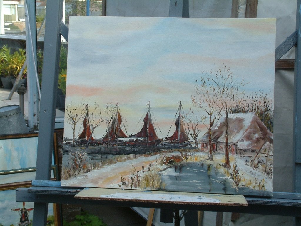 oude visserij op de zeil schilderijen Jac Caljouw Arnemuiden, Maritiem / water, Doek, Ophalen of Verzenden, Olieverf