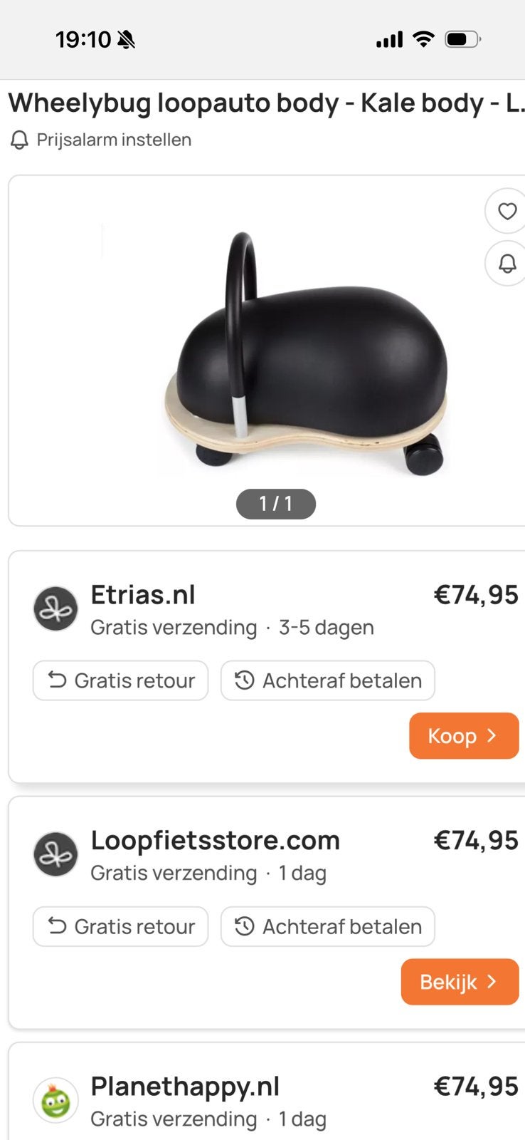 Loopauto/wheely bug zwart met houten onderstel, Ophalen of Verzenden, Zo goed als nieuw, Loopvoertuig