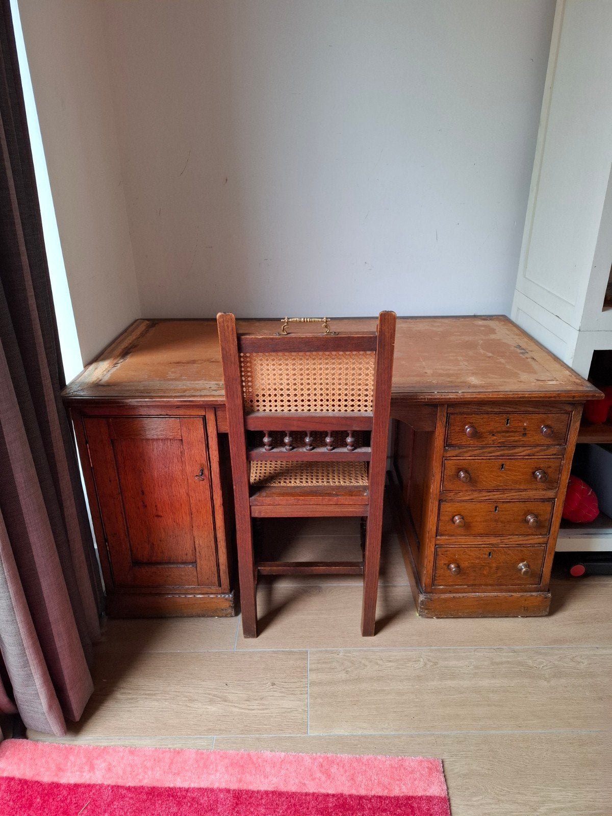 Antiek bureau met stoel - Eikenhout, 130x74x72cm, Ophalen