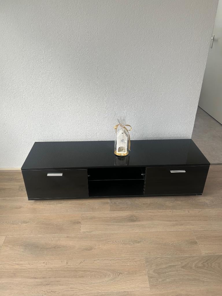 Zwart TV meubel – modern – kleine reparatie nodig, Ophalen, Gebruikt, 100 tot 150 cm, Minder dan 100 cm