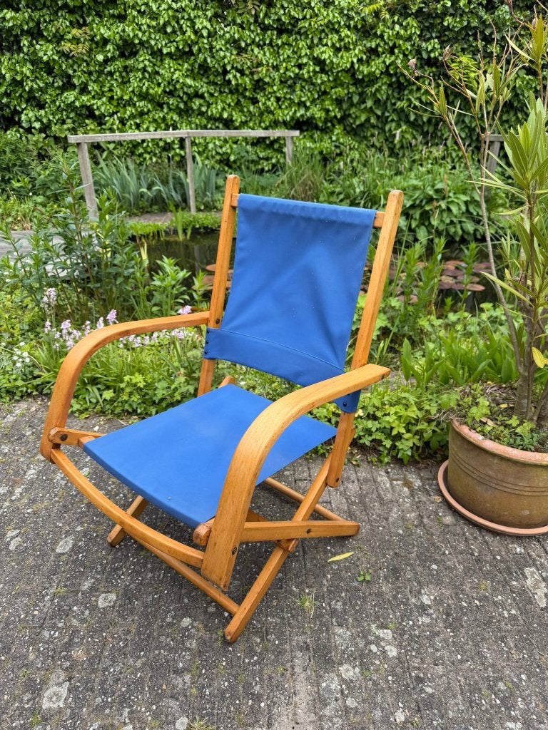 Set van 4 Mid-Century Reijne vintage klapstoelen, Tuin en Terras, Ophalen, Gebruikt, Hout, Inklapbaar