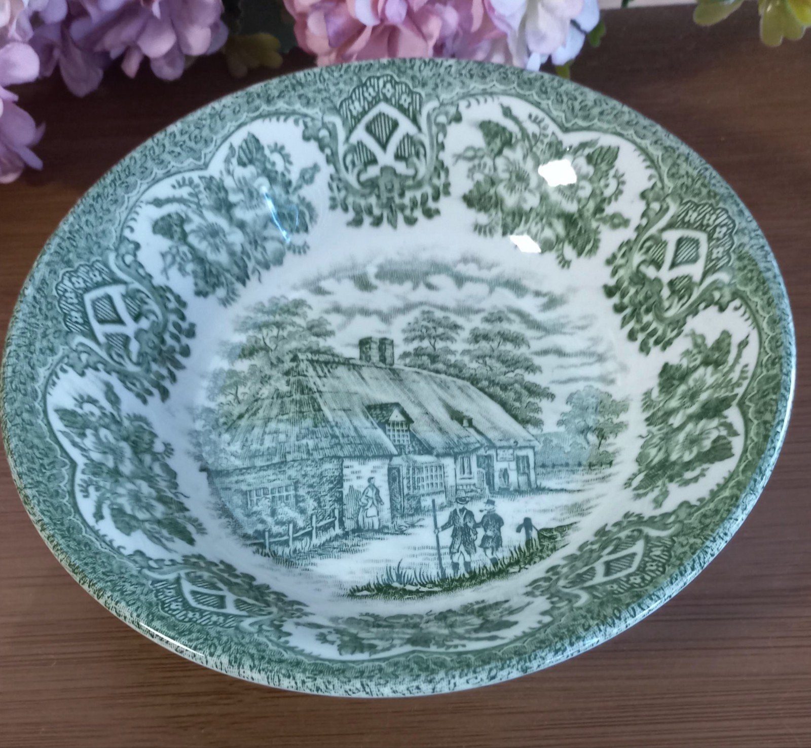Mooi brocant Engels schaaltje, groen, Ironstone, Old Inns, Ophalen of Verzenden