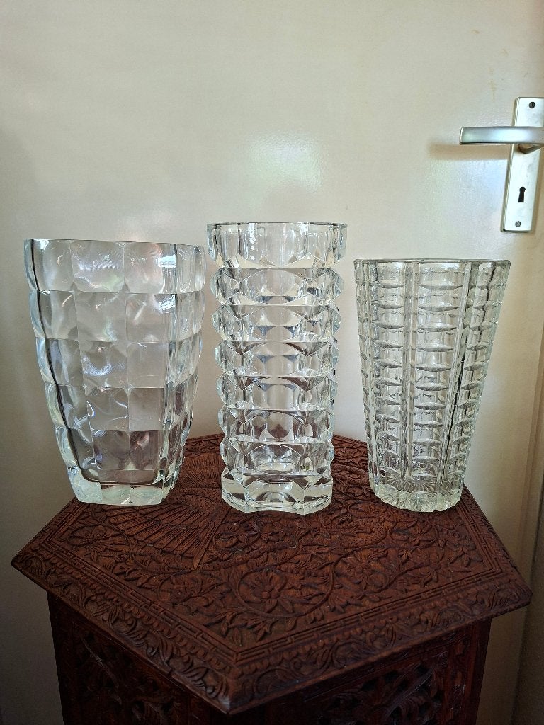 Vaas vintage art deco dikwandig helder glas, Antiek en Kunst, Ophalen