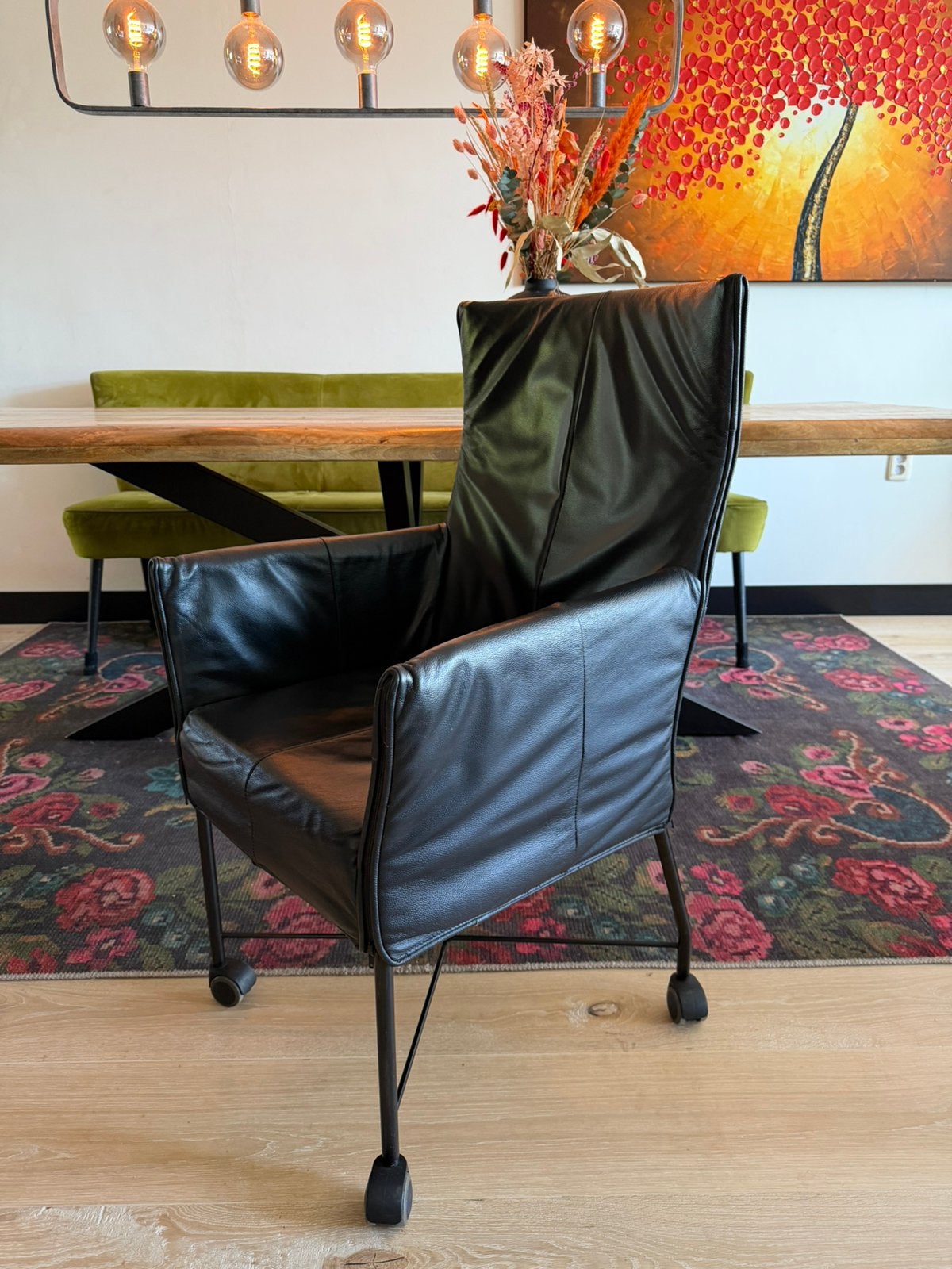 2 Montis Chaplin stoelen zwart, Huis en Inrichting, Twee, Zwart, Leer, Ophalen of Verzenden