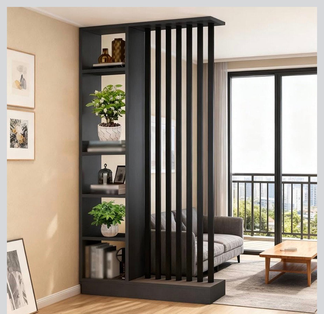 Moderne Roomdivider met Boekenkast en Lamellen, Ophalen, Zo goed als nieuw