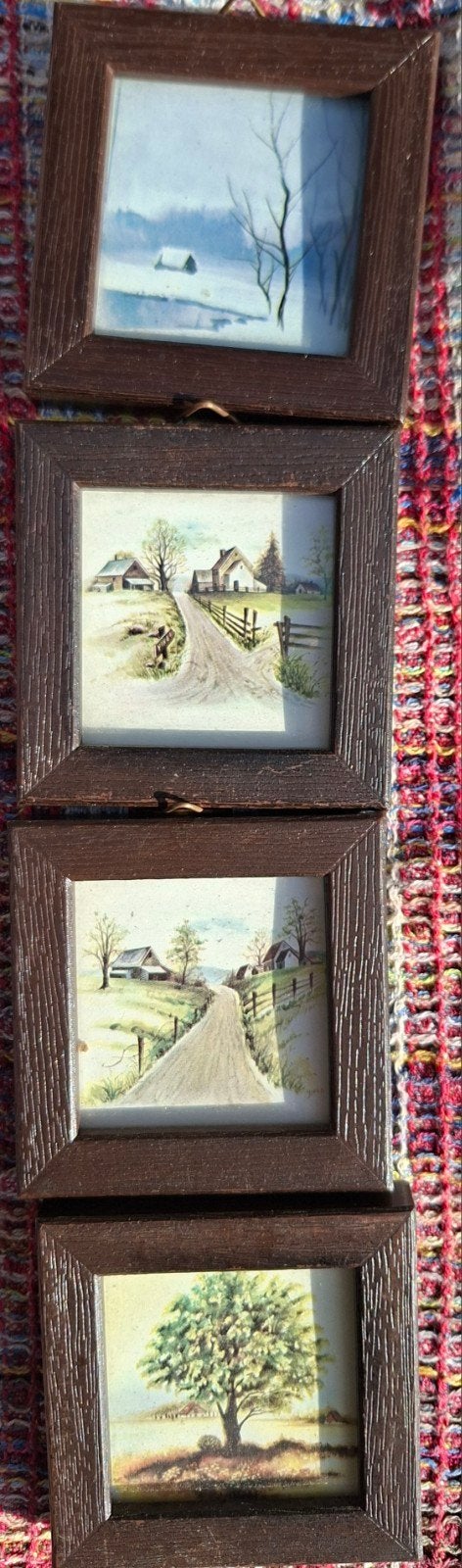 Schilderijtjes set van 4 ingelijste landschapsprenten, Minder dan 50 cm, Gebruikt, Ophalen of Verzenden, Print