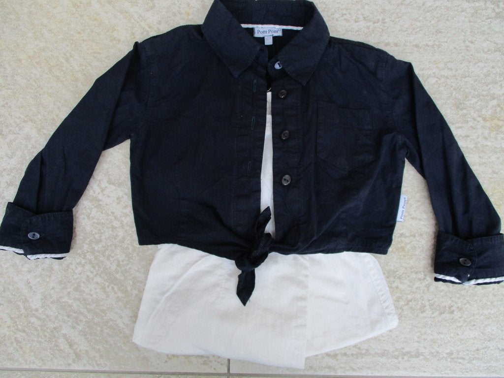 Pom Pom blouse donker blauw maat 104, Meisje, Overhemd of Blouse, Zo goed als nieuw, Pom pom