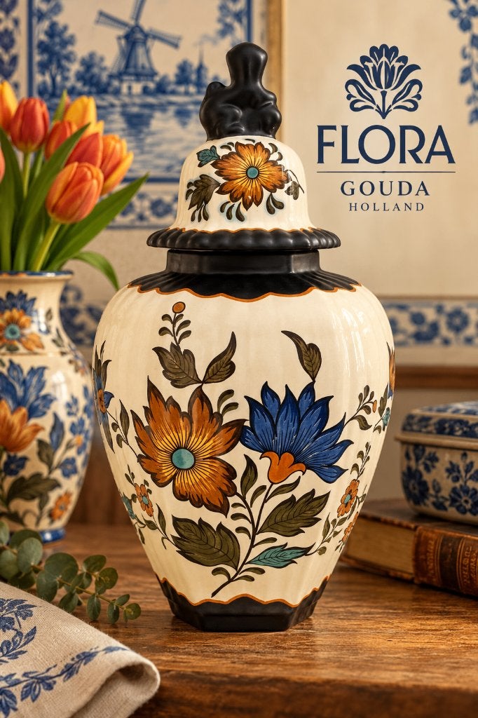Flora Gouda Plateel handbeschilderde dekselvaas 455, Ophalen