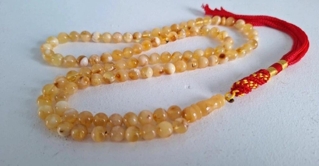 Baltische Amber Barnsteen Tasbih Ketting 99 Kralen 6mm, Geel, Nieuw, Ophalen of Verzenden, Steen of Mineraal