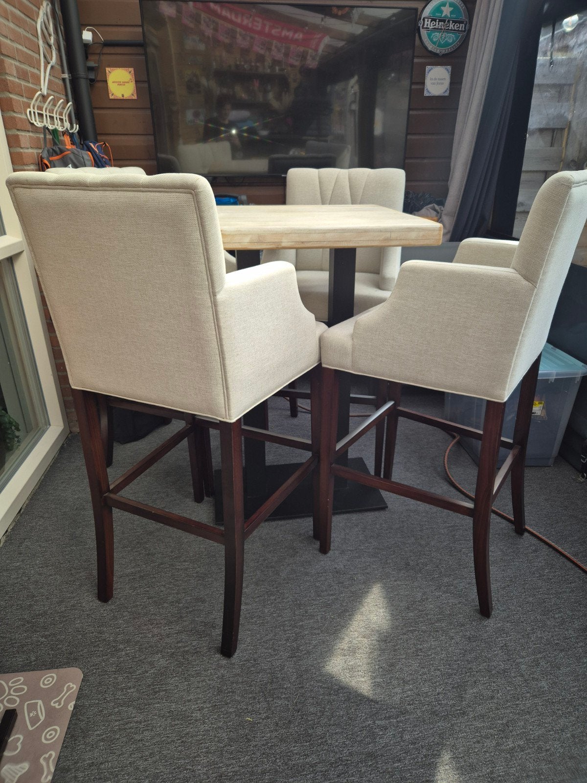 Hoge bartafel set met krukken, Ophalen, Gebruikt, Met voetsteun, 60 tot 90 cm