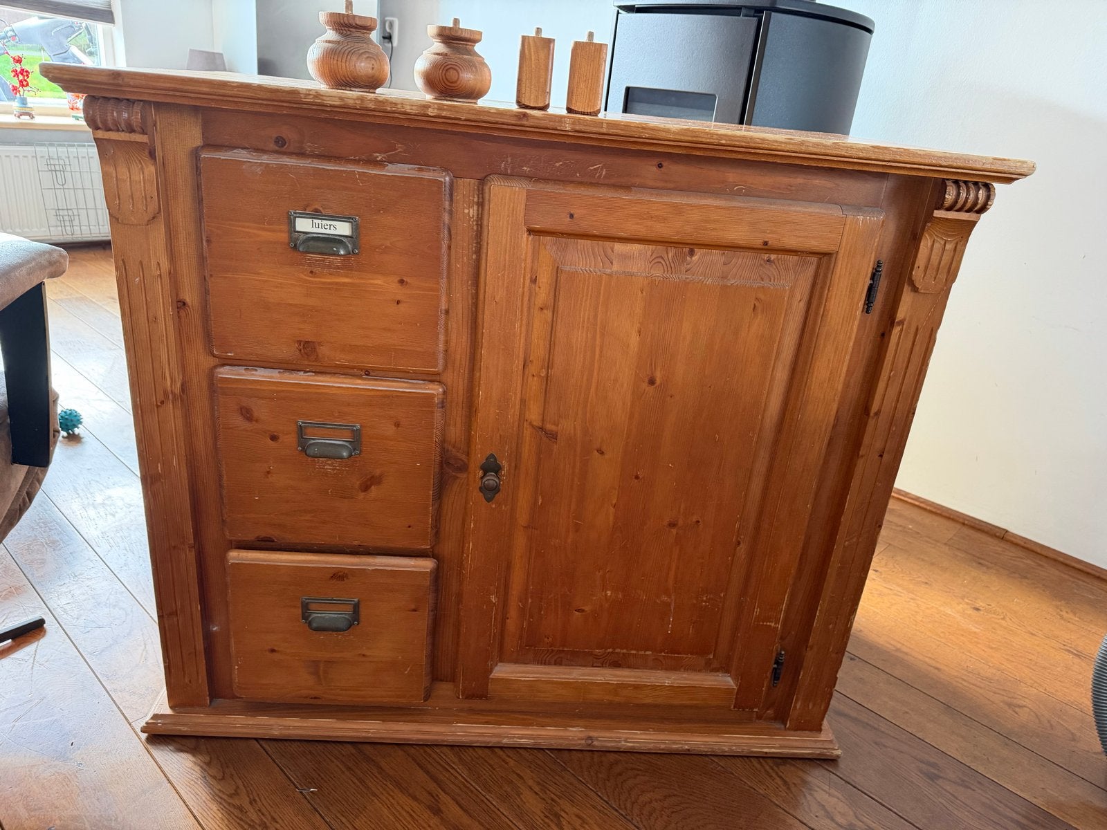 Licht eiken kast/commode met lades en deur, Ophalen, Gebruikt, 100 tot 150 cm, Eikenhout
